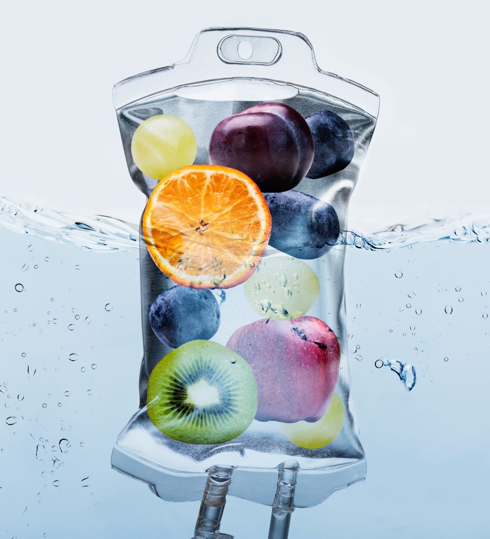Close-up,Of,Various,Fruit,Slices,In,Saline,Bag,Dip,In